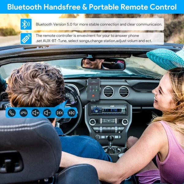 Wistrue RDS Car Radio Bluetooth Hands-free, 9-24V Car Stereo Bluetooth 4 x 65W FM/AM Radio LCD Clock with 7 Colors Lighting, MP3 Player Supports 2 USB/AUX/SD - Image 4