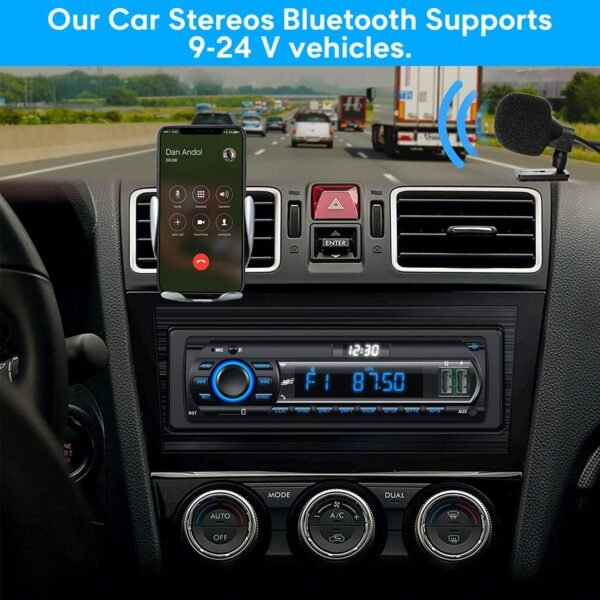 Wistrue RDS Car Radio Bluetooth Hands-free, 9-24V Car Stereo Bluetooth 4 x 65W FM/AM Radio LCD Clock with 7 Colors Lighting, MP3 Player Supports 2 USB/AUX/SD - Image 7