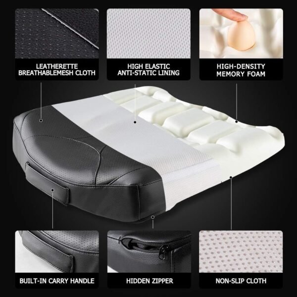 QYILAY Leather Car Memory Foam Heightening Seat Cushion for Short People Driving,Hip(Coccyx/Tailbone) and Lower Back Pain Relief Butt Pillows,for Truck,SUV,Office Chair,Wheelchair,etc. (Black) - Image 6