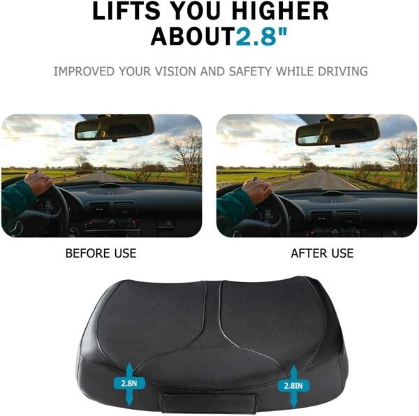 QYILAY Leather Car Memory Foam Heightening Seat Cushion for Short People Driving,Hip(Coccyx/Tailbone) and Lower Back Pain Relief Butt Pillows,for Truck,SUV,Office Chair,Wheelchair,etc. (Black) - Image 3