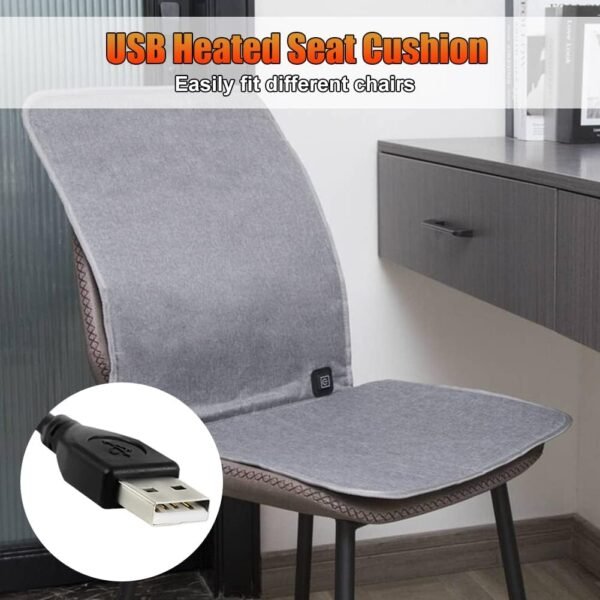 USB Heated Seat Cushion for Office Chair, Large Heating Area Heated Seat Cover Therapy Heating Pad for Back, Lumbar, Hip, Thigh with 3 Temperatures Levels, 17In*35.5In - Image 5
