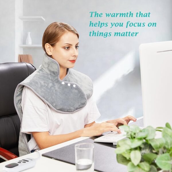 Electric Heating Pad for Back Pain Relief, Neck and Shoulders (60x100cm) Fast-Heat Heated Warmer with Waist Strap, 6 Heat Levels, Auto-Off Timer, Mia&Coco - Comfort Grey - Image 6