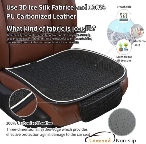 Leowsad Cool Car Seat Covers Cushion Pad, Super Breathable, Warm in Winter and Cool in Summer, Anti-Slip, Storage Bags. Universal Auto Interior Seat Bottom Protector Mat… - Image 4