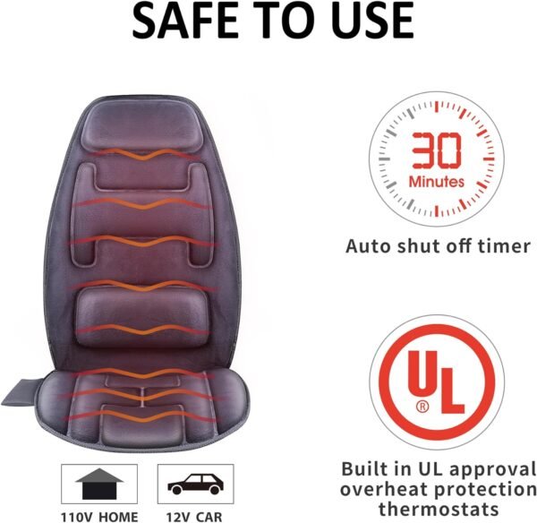 Snailax Massage Seat with 2 Heat Levels, Extra Memory Foam Cushion with 10 Vibration Massage Motors, Back Support Pad in Neck and Lumbar, Back Massage Chair, Gifts for Men - Image 6