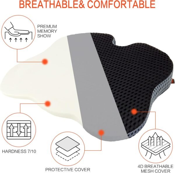 ZHOOGE Car Seat Cushion Pillow, Memory Foam Coccyx Orthopedic Seat Cushion, Car Wedge Seat Cushion for Office Chairs, Wheelchair, Kitchen Chairs, Recliner, Car Seats (Black) - Image 4
