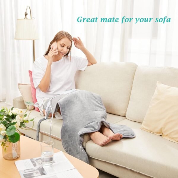 Electric Heating Pad for Back Pain Relief, Neck and Shoulders (60x100cm) Fast-Heat Heated Warmer with Waist Strap, 6 Heat Levels, Auto-Off Timer, Mia&Coco - Comfort Grey - Image 5