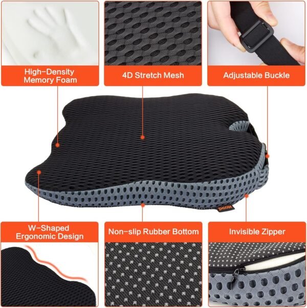 ZHOOGE Car Seat Cushion Pillow, Memory Foam Coccyx Orthopedic Seat Cushion, Car Wedge Seat Cushion for Office Chairs, Wheelchair, Kitchen Chairs, Recliner, Car Seats (Black) - Image 5