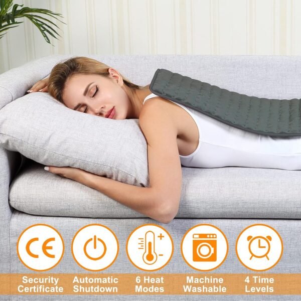 Heating pad, Electric Heat Pad with Automatic Switch-Off and 6 Temperature Levels Heating pad for Back Neck Shoulder Belly Heating Technology - Machine Washable (Dark Gray, 12" x 24") - Image 4