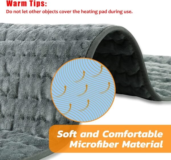 Heating pad, Electric Heat Pad with Automatic Switch-Off and 6 Temperature Levels Heating pad for Back Neck Shoulder Belly Heating Technology - Machine Washable (Dark Gray, 12" x 24") - Image 3