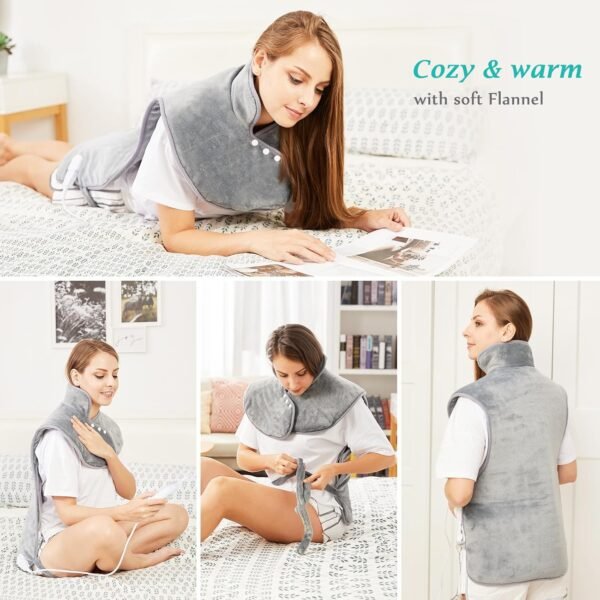 Electric Heating Pad for Back Pain Relief, Neck and Shoulders (60x100cm) Fast-Heat Heated Warmer with Waist Strap, 6 Heat Levels, Auto-Off Timer, Mia&Coco - Comfort Grey - Image 4