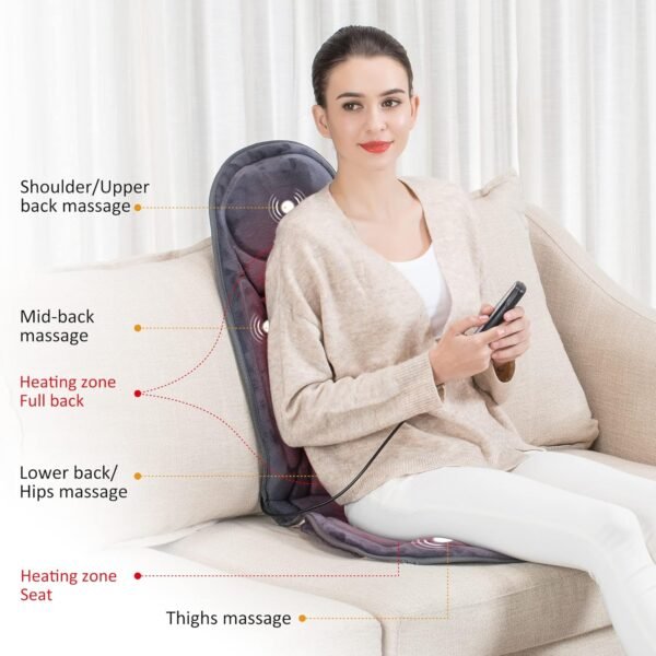 Snailax Back Massage Seat Cushion, Vibration Massage Chair Pad with Heat for Home Office Use, 6 Vibration Massage Nodes & 2 Heat Levels, Grey - Image 3