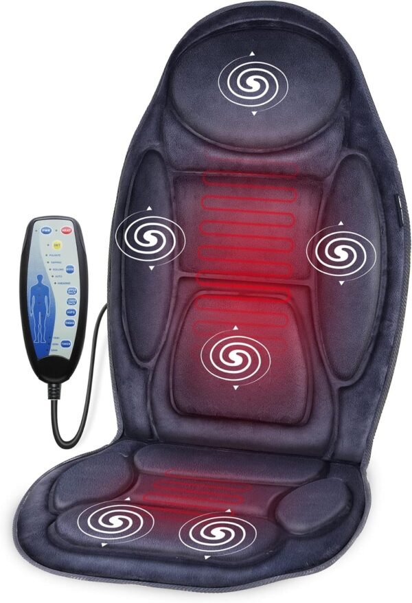 Snailax Back Massage Seat Cushion, Vibration Massage Chair Pad with Heat for Home Office Use, 6 Vibration Massage Nodes & 2 Heat Levels, Grey - Image 2