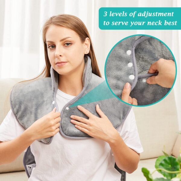 Electric Heating Pad for Back Pain Relief, Neck and Shoulders (60x100cm) Fast-Heat Heated Warmer with Waist Strap, 6 Heat Levels, Auto-Off Timer, Mia&Coco - Comfort Grey - Image 7