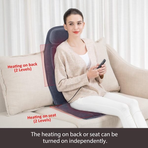 Snailax Massage Seat with 2 Heat Levels, Extra Memory Foam Cushion with 10 Vibration Massage Motors, Back Support Pad in Neck and Lumbar, Back Massage Chair, Gifts for Men - Image 4