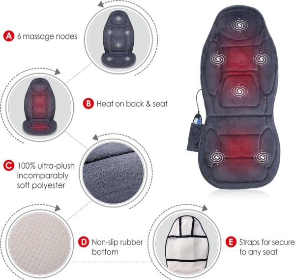 Snailax Back Massage Seat Cushion, Vibration Massage Chair Pad with Heat for Home Office Use, 6 Vibration Massage Nodes & 2 Heat Levels, Grey - Image 6