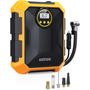 AstroAI Tyre Inflator 12V DC Portable Air Compressor, Car Accessories, Auto Electric Tyre Pump 100PSI with LED Light, Digital Air Pump for Car Tyres Bicycles Other Inflatables (Yellow)