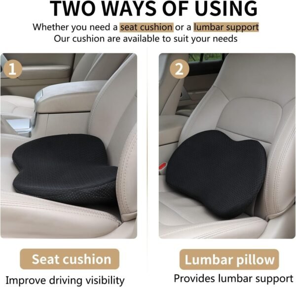 Livtribe Car Seat Cushion - Memory Foam Car Seat Pad - Sciatica & Lower Back Pain Relief - Car Seat Cushions for Driving - Road Trip Essentials for Drivers(Black) - Image 3
