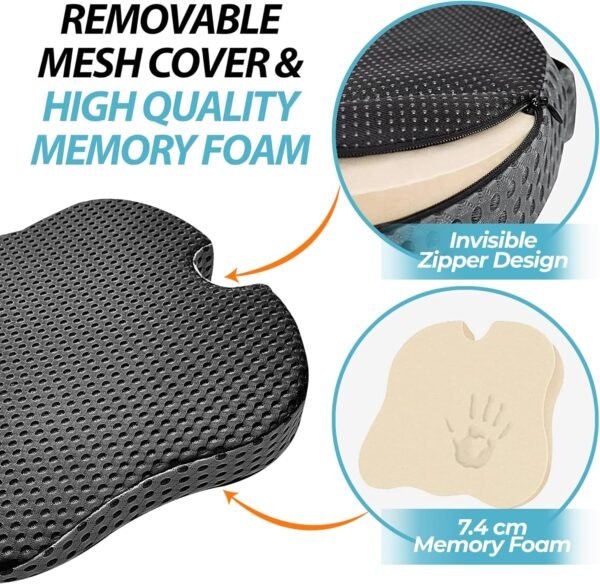Cushion Wedge - Soft Sitter Cushions for Chair, Wheelchair, Office, Driving, Memory Foam Back Support & Pressure Relief for Sore Coccyx, Tailbone - Image 5